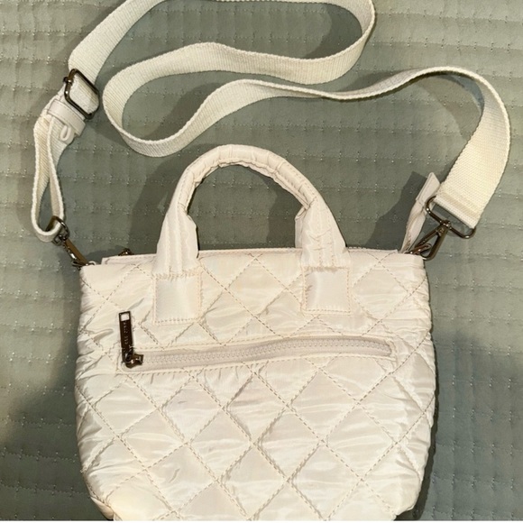 Rae Dunn quilted mini shopper crossbody bag. Adjustable strap. Cream color GUC - Picture 1 of 9